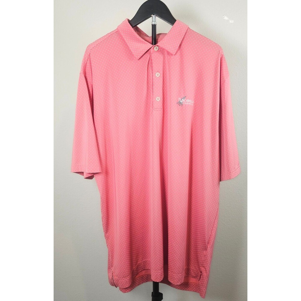 FootJoy FJ Polo Shirt Mens 2XL Pink Polka Dot Golf Performance Tuscawilla CC